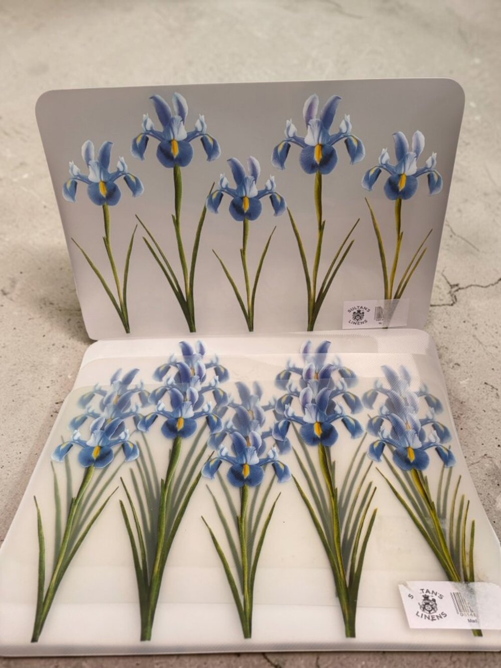 Set Of 4 Clear Iris Placemats With Blue Floral Design By Sultans Linens
